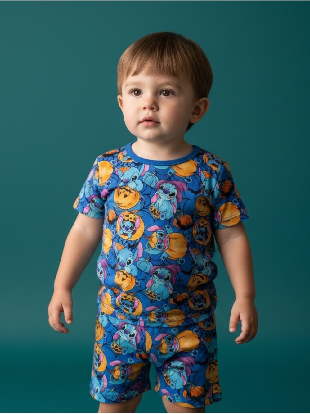 Little Snuggles Disney Lilo & Stitch Halloween Pumpkin Shorts Pajama Set Size 3T